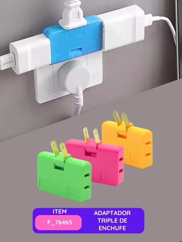 Adaptador Triple Enchufe Infantil Giratorio – 180 Grados, Colores Surtidos