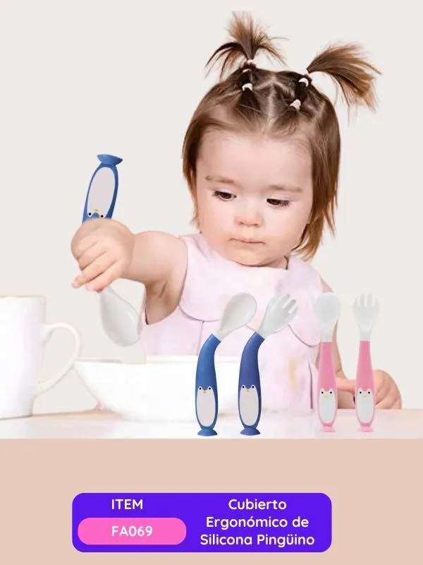 Cubierto Ergonómico Infantil de Silicona Pingüino - Colores Surtidos