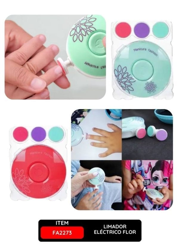Limador Eléctrico Flor para Bebé, 3 Cabezales, Cuida las Uñitas del Bebé