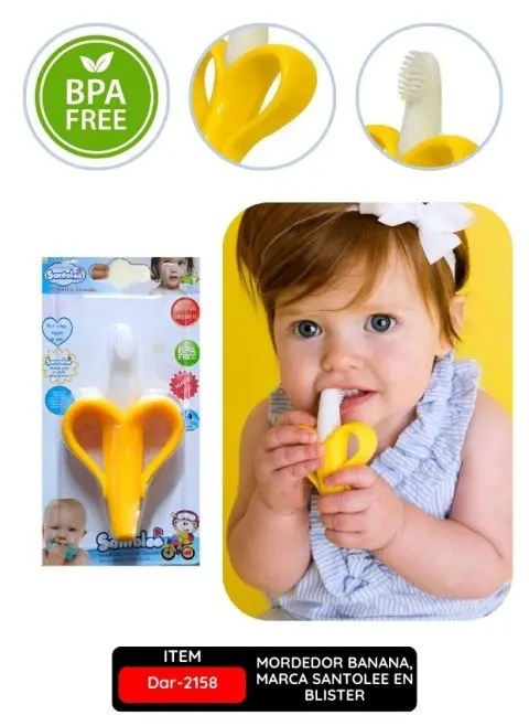 Mordedor Infantil Banana, Marca Santolee en Blister