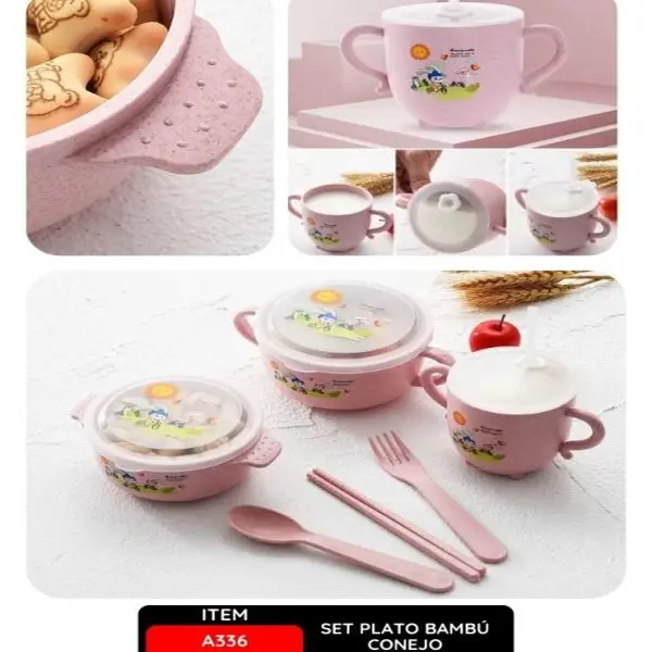 Set Plato Bambú Conejo