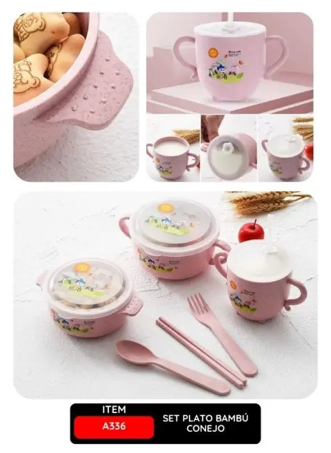 Set Plato Bambú Conejo