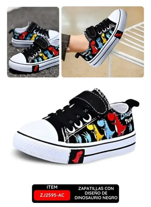 Zapatillas Infantiles con Diseño de Dinosaurio Negro