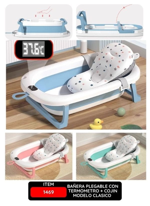bañera plegable con termometro + cojin modelo clasico