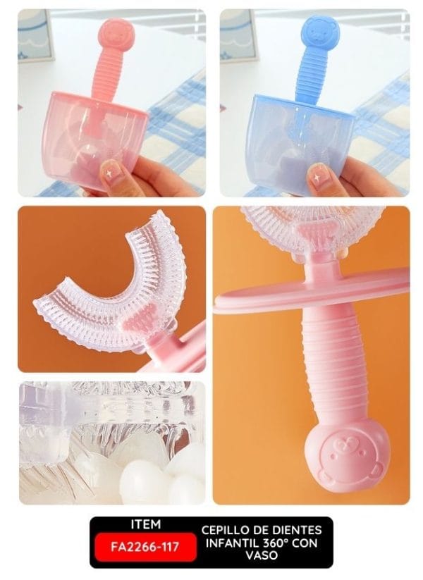 Cepillo de Dientes Infantil 360° con Vaso – Para 6-12 Años, Colores Variados
