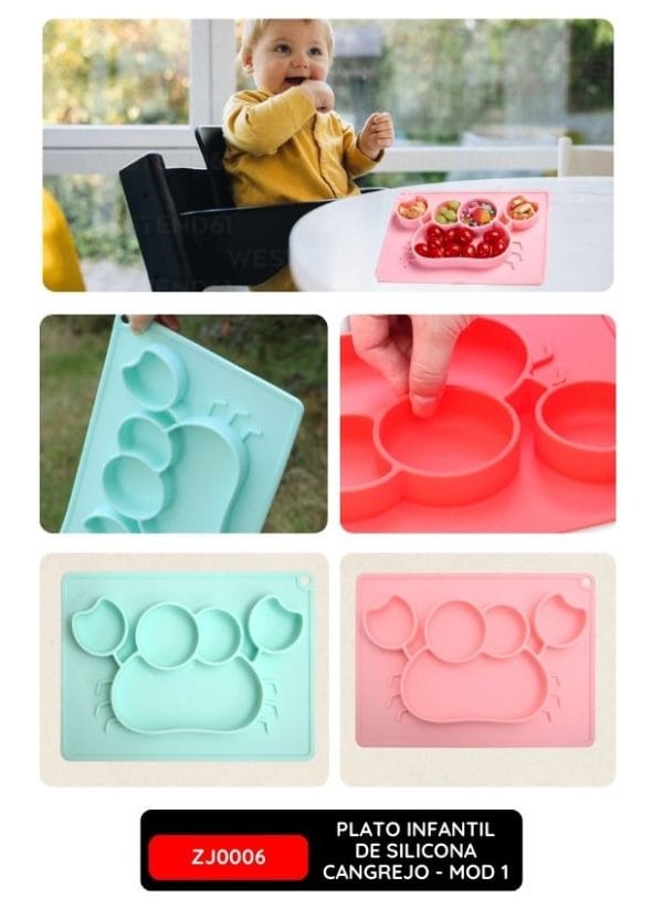 Plato Infantil de Silicona Cangrejo - Mod 1