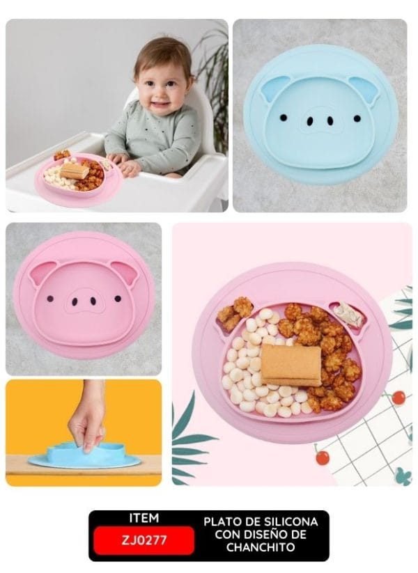 Plato de Silicona para Bebé con Diseño de Chanchito