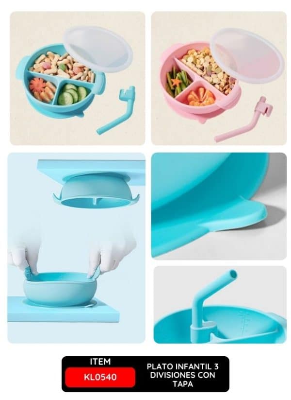 Plato Infantil 3 Divisiones Con Tapa