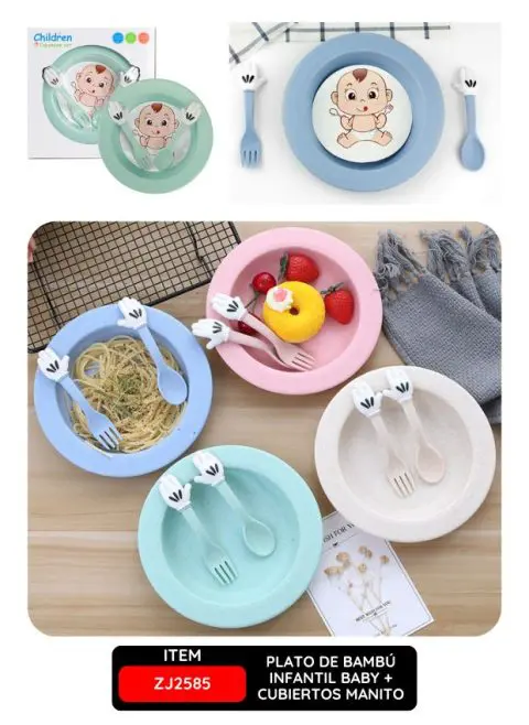 Plato de Bambú Infantil Baby + Cubiertos Manito