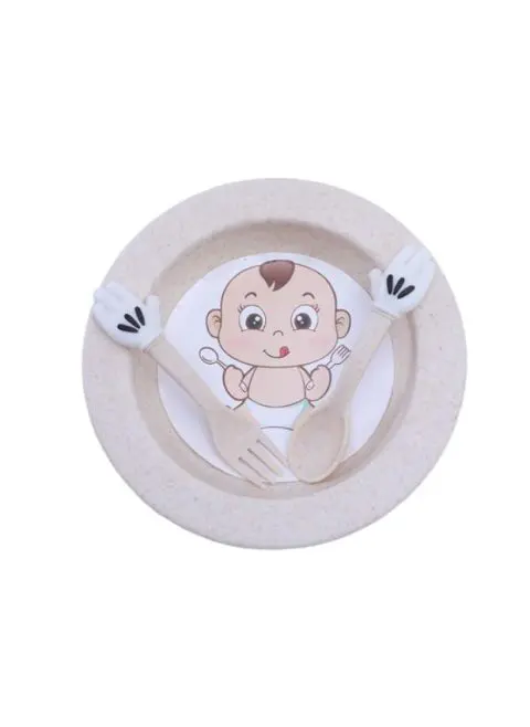 Plato de Bambú Infantil Baby + Cubiertos Manito - Imagen 2