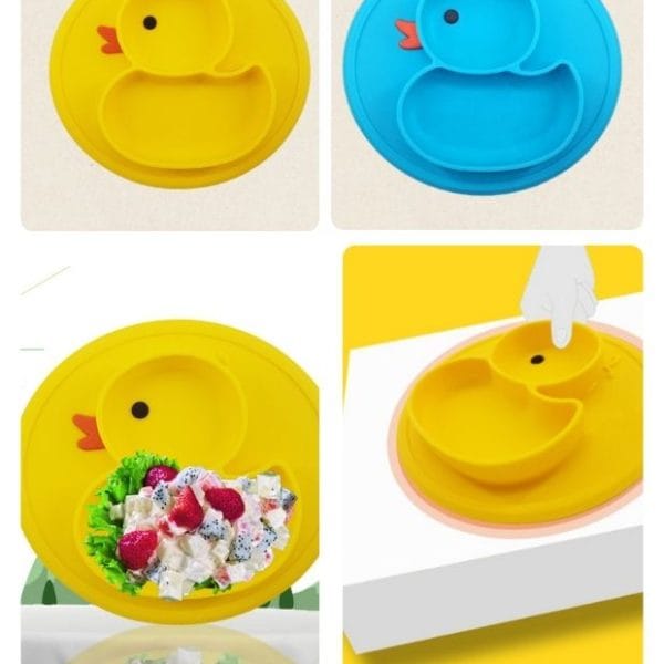 Plato Infantil de Silicona Pato,Perfecto para Bebé