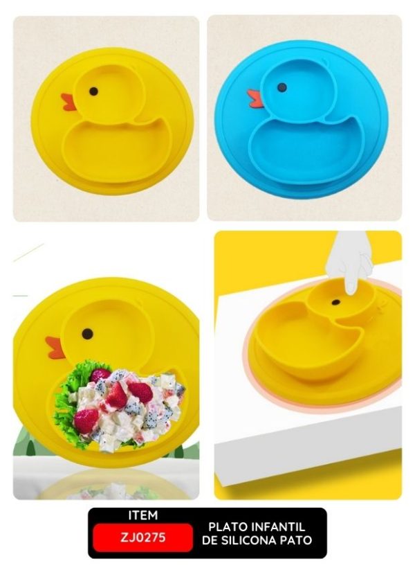 Plato Infantil de Silicona Pato,Perfecto para Bebé