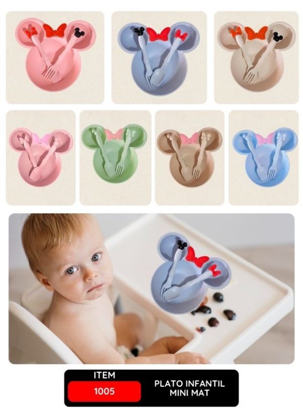 Plato Infantil Mini Mat, Solo Color Rosado, Ideal para Bebé, Diseño Suave y Seguro