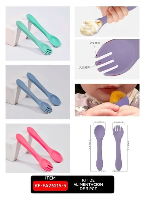 Set de Cuchara y Tenedor de Silicona para Bebé en bolsita