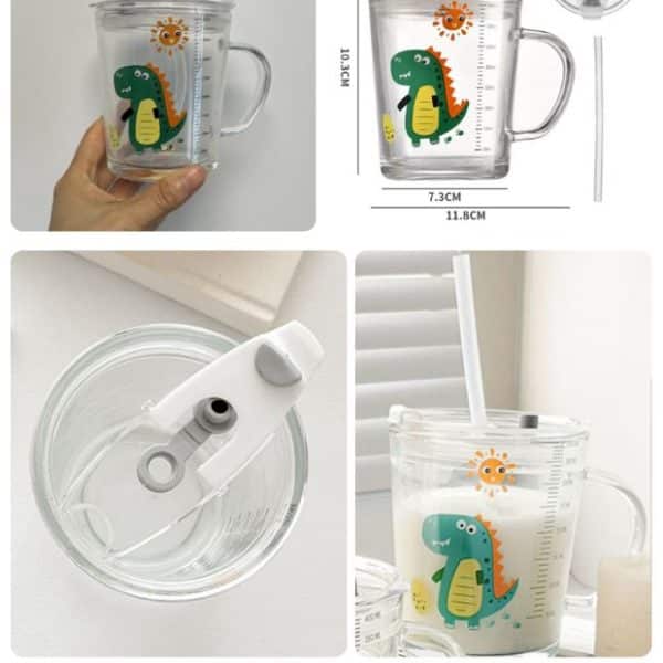 TAZA DE VIDRIO CON CAÑITA TAPA PLANA MOD 1