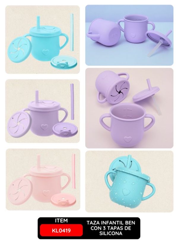Taza Infantil Ben con 3 Tapas de Silicona, Ideal para Bebé y Niños Pequeños