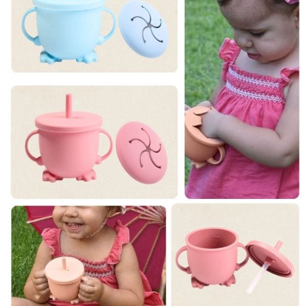 Vaso Infantil de Silicona Doble Tapa con Cañita