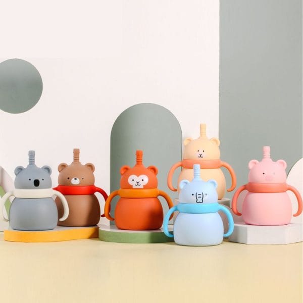 VASO DE SILICONA ANIMALITOS CON CAÑITA