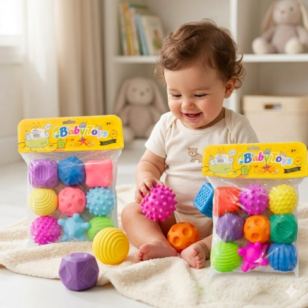JUEGO DE PELOTITAS TEXTURIZADAS 9 PZ EN BOLSITA